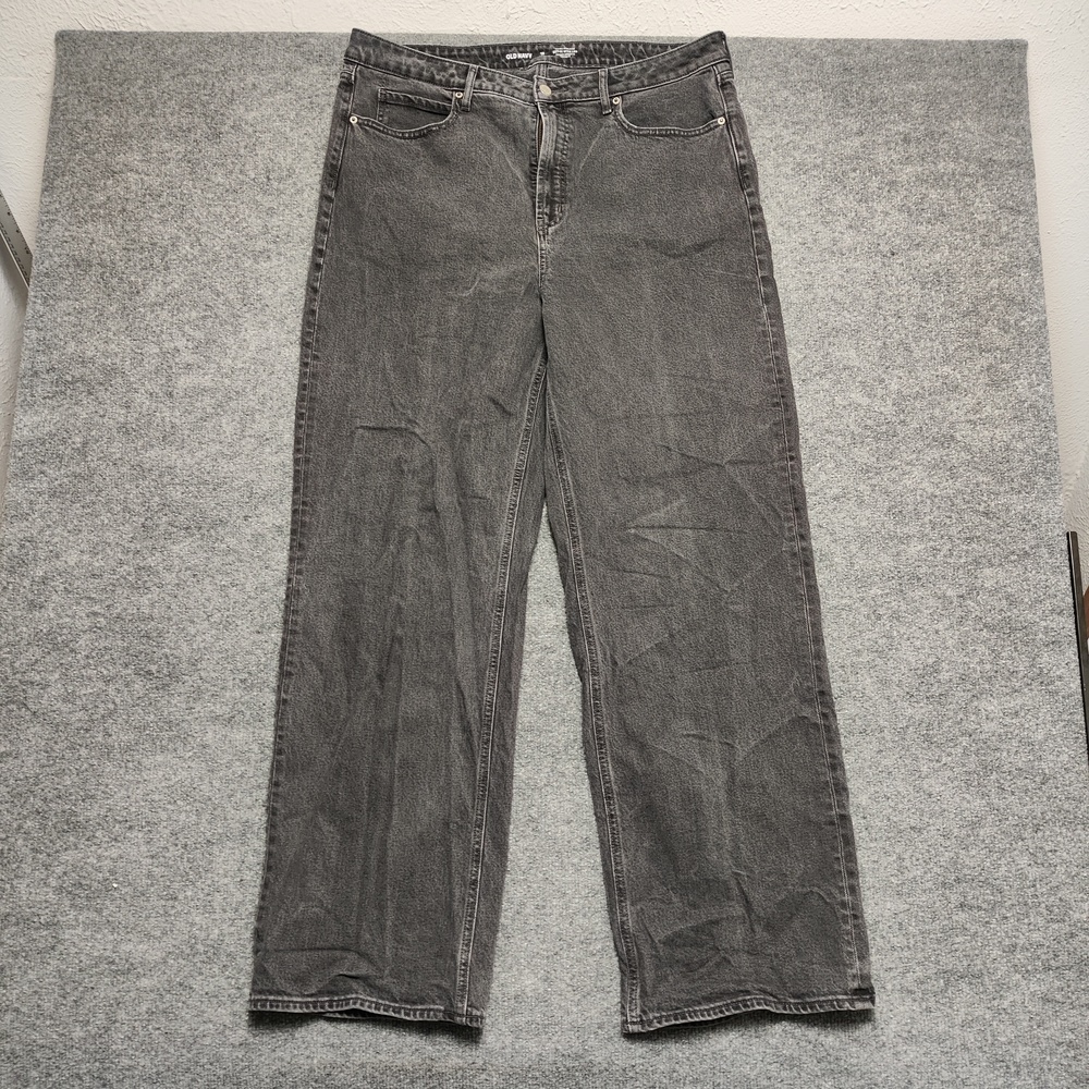 Old Navy Extra High-Rise Sky-Hi Wide-Leg Jeans Womens 16 Tall Charcoal Denim